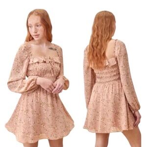Reformation Dress Morris smocked melody print pink floral dress size 18